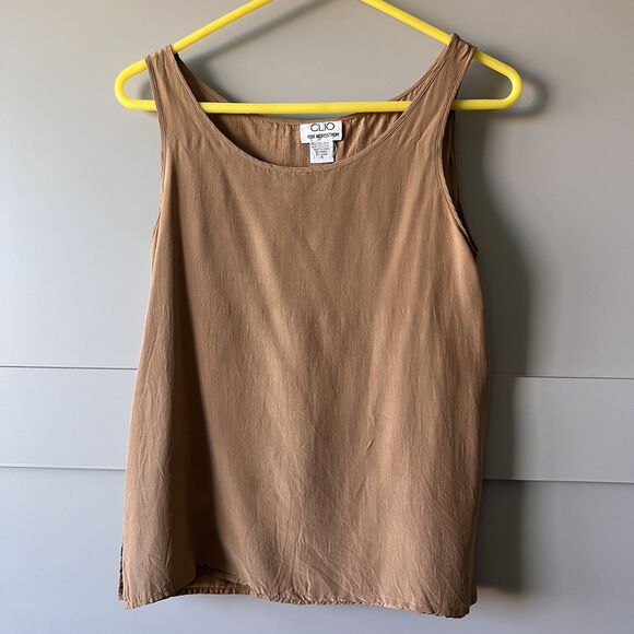 Clio Tops - Clio For Nordstrom Tank Top Womens 4 Tan 100% Silk Sleeveless Lined Classic